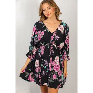 White Birch Floral Poet Sleeve Dress